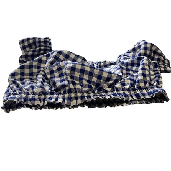 L’Academie Blue Gingham Off Shoulder Crop Top Size Small - Picture 4 of 10